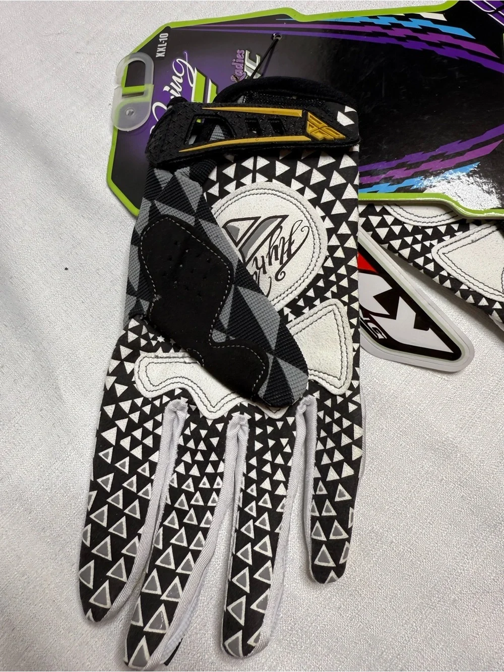 Fly Racing Ladies Kinetic Gloves Black White Yellow Motocross Riding XXL-10 NWT